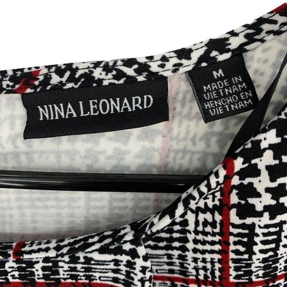 Nina Leonard Size M Bell Bubble Sleeve A-Line Dress Knit stretch Plaid 1940 EUC - Picture 3 of 9